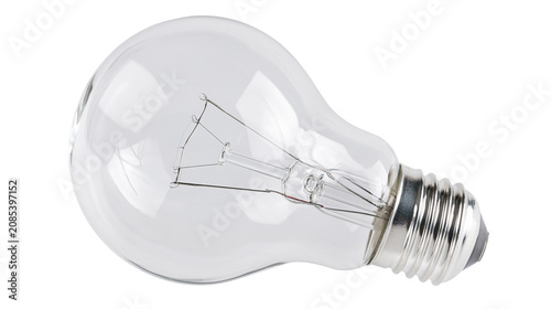 Fotografie Clear glass incandescent light bulb with metal screw base