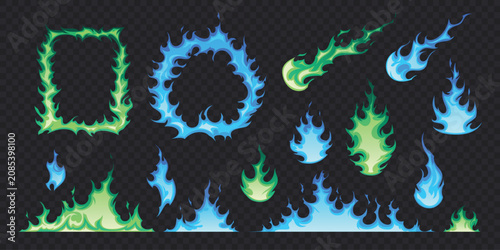 Obraz na plátně Spooky blazing campfire vector graphics collection with diverse flame shapes vec