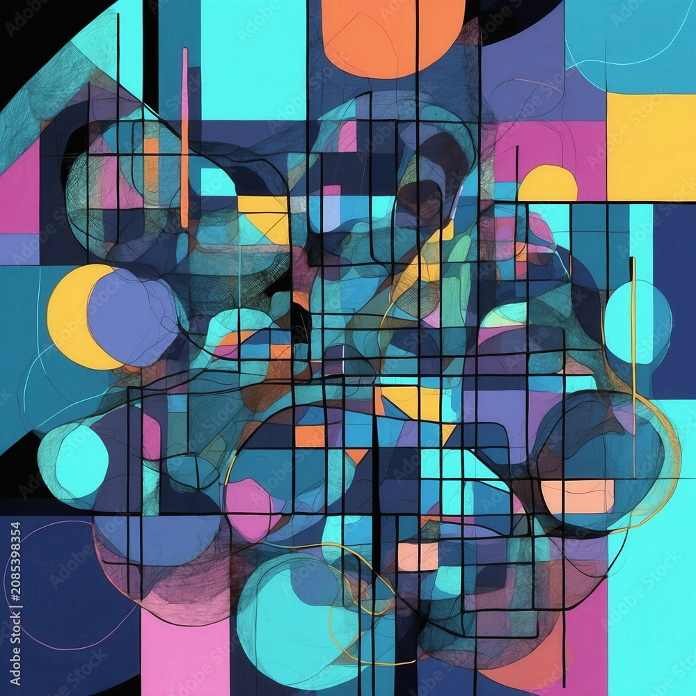 Fototapeta premium Colorful abstract with rectangular and circular