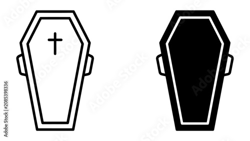 Tableau sur toile Coffins: A representation of life and death, this graphic shows two coffins, one with a cross, the other solid black, symbolizing different perspectives on mortality