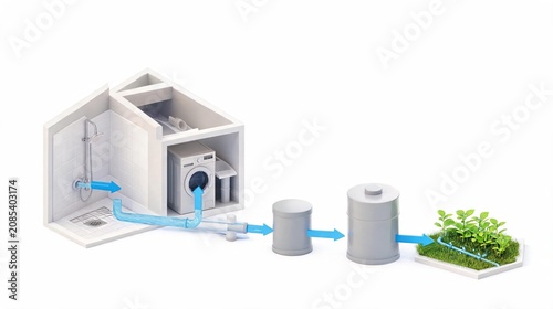 Greywater recycling system in modern home utility room