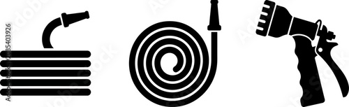 Fotografie Garden water hose icon set with watering