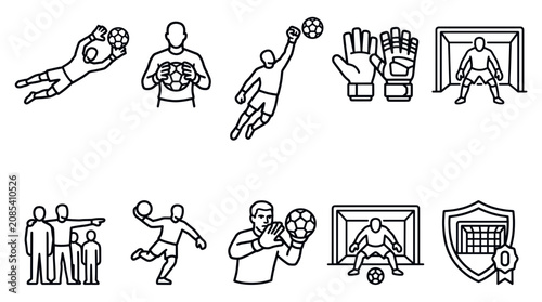фотографія Football Goalkeeper Action and Save Outline Icon Vector Set