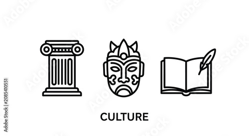 Foto Culture Icon Set Column Mask And Open Book With Quill