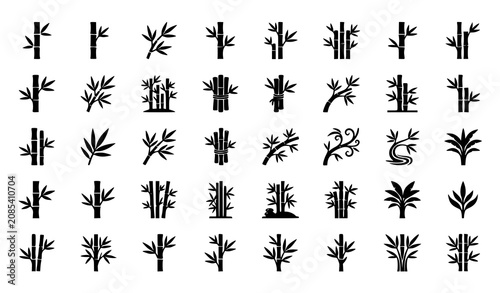 Konstfotografi Decorative Bamboo Plant Silhouette Collection Featuring Leaves Stalks Garden Nat