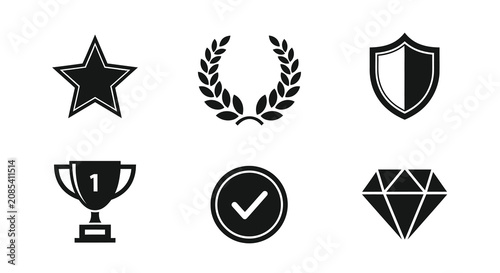 Fotografie Collection Of Black Silhouette Icons Featuring Star Laurel Wreath And Shield