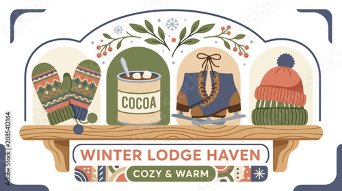 Fényképezés Cozy Winter Lodge Haven Illustration with Warm Accessories.