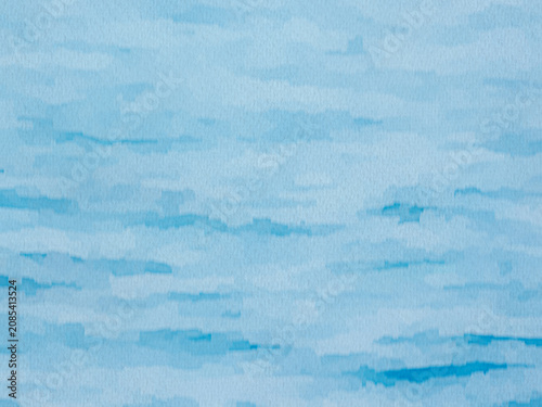Bild auf Leinwand Abstract watercolor illustration featuring horizontal blue brushstrokes on textured paper