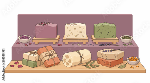Foto Assorted Artisan Soaps and Bath Products Display.
