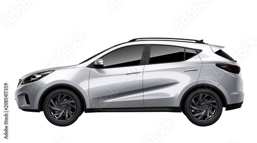 Obraz na plátně Silver crossover SUV with black wheels and roof rails