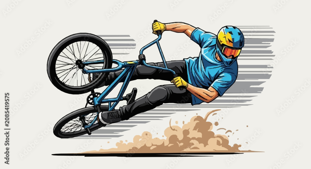 Obraz premium Professional Cyclist Performing a High Speed BMX Stunt in a Dynamic Action Style