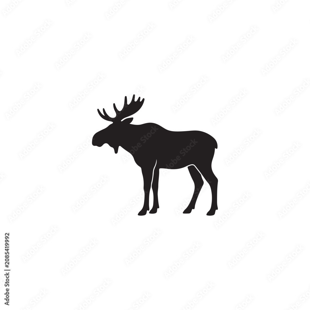 Fototapeta premium Moose Silhouette Black Vector Icon Isolated on White Background