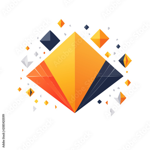 Abstract geometric diamond with scattered shapes