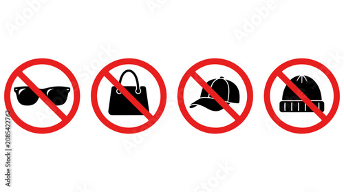 Photos Prohibition signs with vehicles, smoking, and alcohol, isolated on white backgro