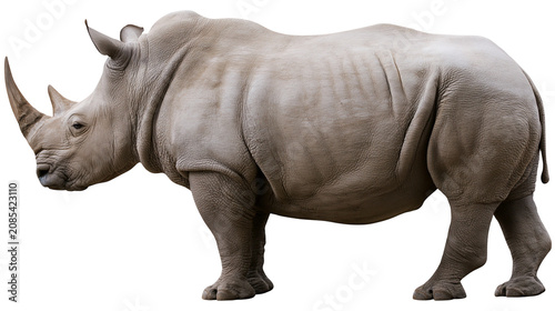 Canvas Print White rhinoceros side view profile with two horns