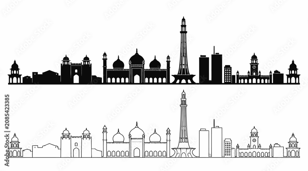 Fototapeta premium Lahore City Skyline Silhouette Vector Illustration