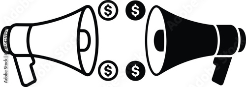 Megaphone money marketing vector illustration. Megaphone money marketing icons