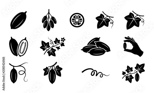 Canvastavla Bitter Gourd Icons, Vector Set: Fresh Organic Vegetable Illustrations, Healthy F