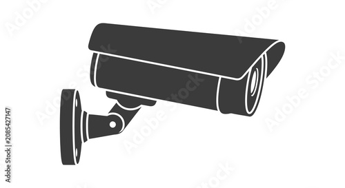 Fotografi Security camera depiction in black silhouette against a white background silhoue