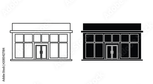 Fotografía Storefront facade with large windows and double doors black and white silhouette