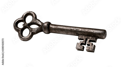 Quadro su tela Antique ornate metal key with cloverleaf bow