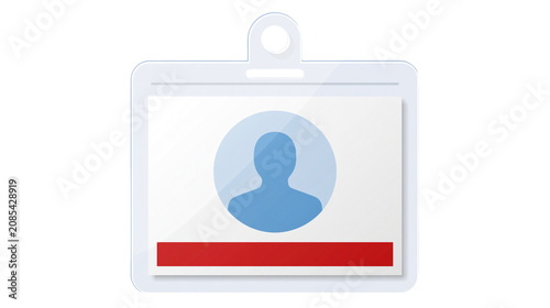 Fotografía Plastic ID card holder with blue silhouette person icon and red stripe