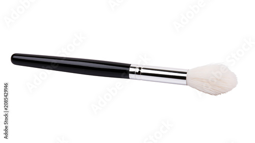 Fotografija Black handle makeup brush with silver ferrule and white bristles