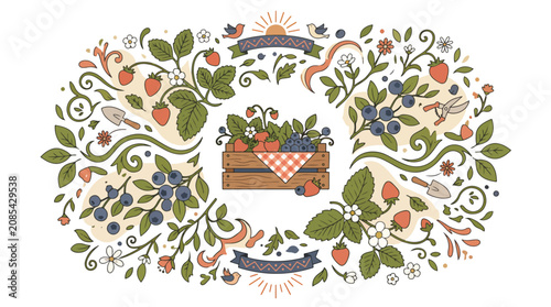 Obraz na plátně Colorful Fruit Basket with Floral and Berry Decorations.