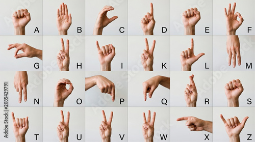 American Sign Language ASL alphabet fingerspelling chart grid with male hand shapes