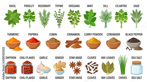 Принти на полотні Assortment of Fresh Herbs and Spices for Cooking and Seasoning