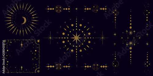 Konstfotografi Moon phases and celestial ornament golden vector illustration on black