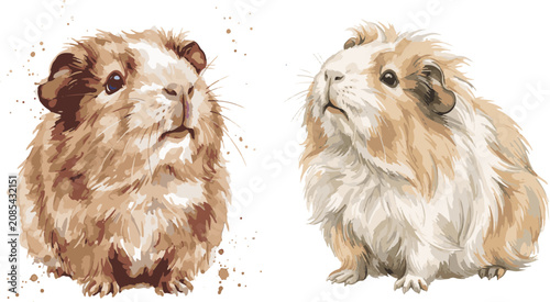 Bild auf Leinwand Set of cute guinea pigs in watercolor style on white background with watercolor