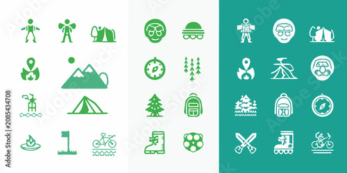 Schilderij op canvas Outdoor Activity Icons Flat Line Style With Teal And White Backgrounds