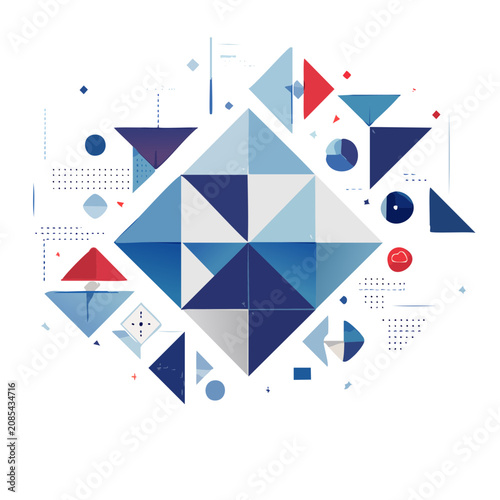 Abstract Geometric Shapes in Blue and Red
