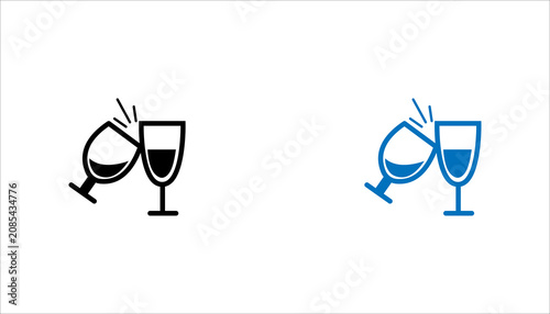 lack glyph icon set. of two clinking wine glasses representing celebration, party, toast, social gathering, congratulations, and festive occasions.

