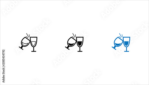 lack glyph icon set. of two clinking wine glasses representing celebration, party, toast, social gathering, congratulations, and festive occasions.

