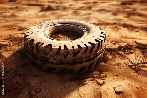 Superb Car tire tracks prints on sandy beach