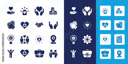 Obraz na plátně Charity And Support Icons Flat Blue And White Design