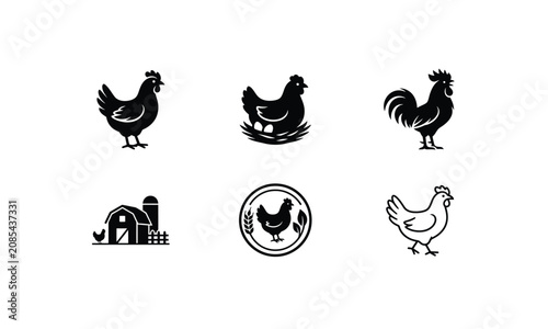 Tableau sur toile Set of chicken and rooster icons for poultry farming industry.