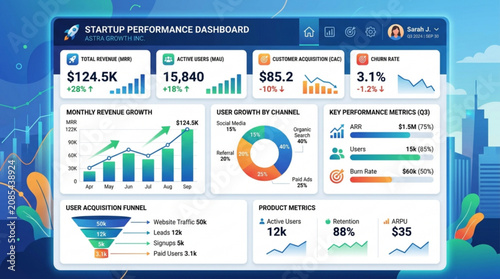 Foto Startup performance dashboard with key metrics
