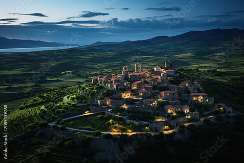 Beautiful a village lit up at night on a hillside