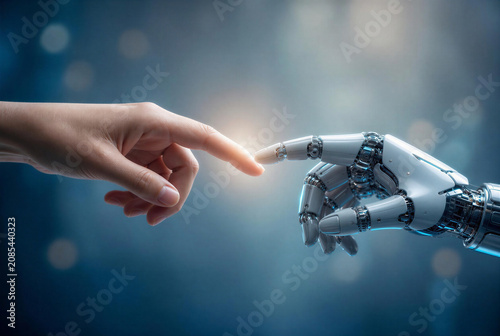 Close Up of Artificial Intelligence Robotic Hand Reaching Out to Human