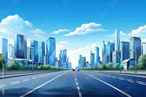Beautiful Thriving Metropolis: Sunlit Highways and Skyscrapers
