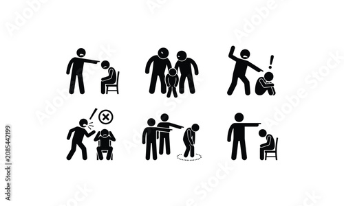 Tablou pe pânză Set of icons representing bullying at school or workplace.