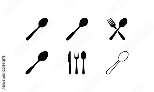 Kitchen cutlery silverware spoon fork knife dining set icon.