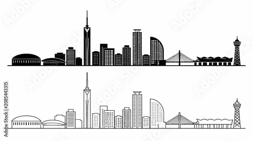 Barcelona city skyline silhouette vector illustration in black and white