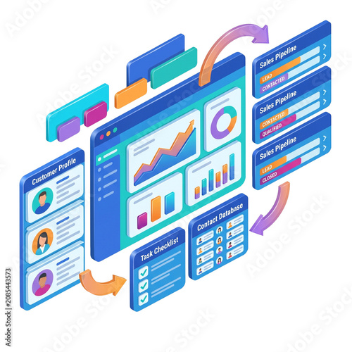 CRM SaaS Dashboard Interface with Sales Pipeline and Customer Data Management