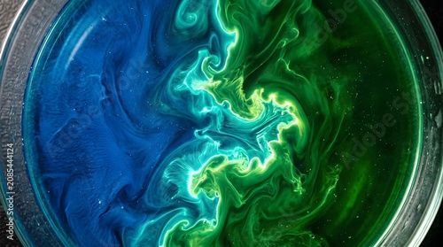 Blue copper sulfate green nickel illustrating natural eco friendly growth abstract background