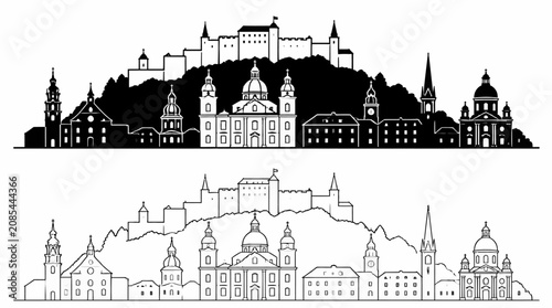 Salzburg city skyline vector illustration with Hohensalzburg fortress
