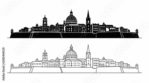 Valletta Malta skyline vector silhouette, flat architectural design